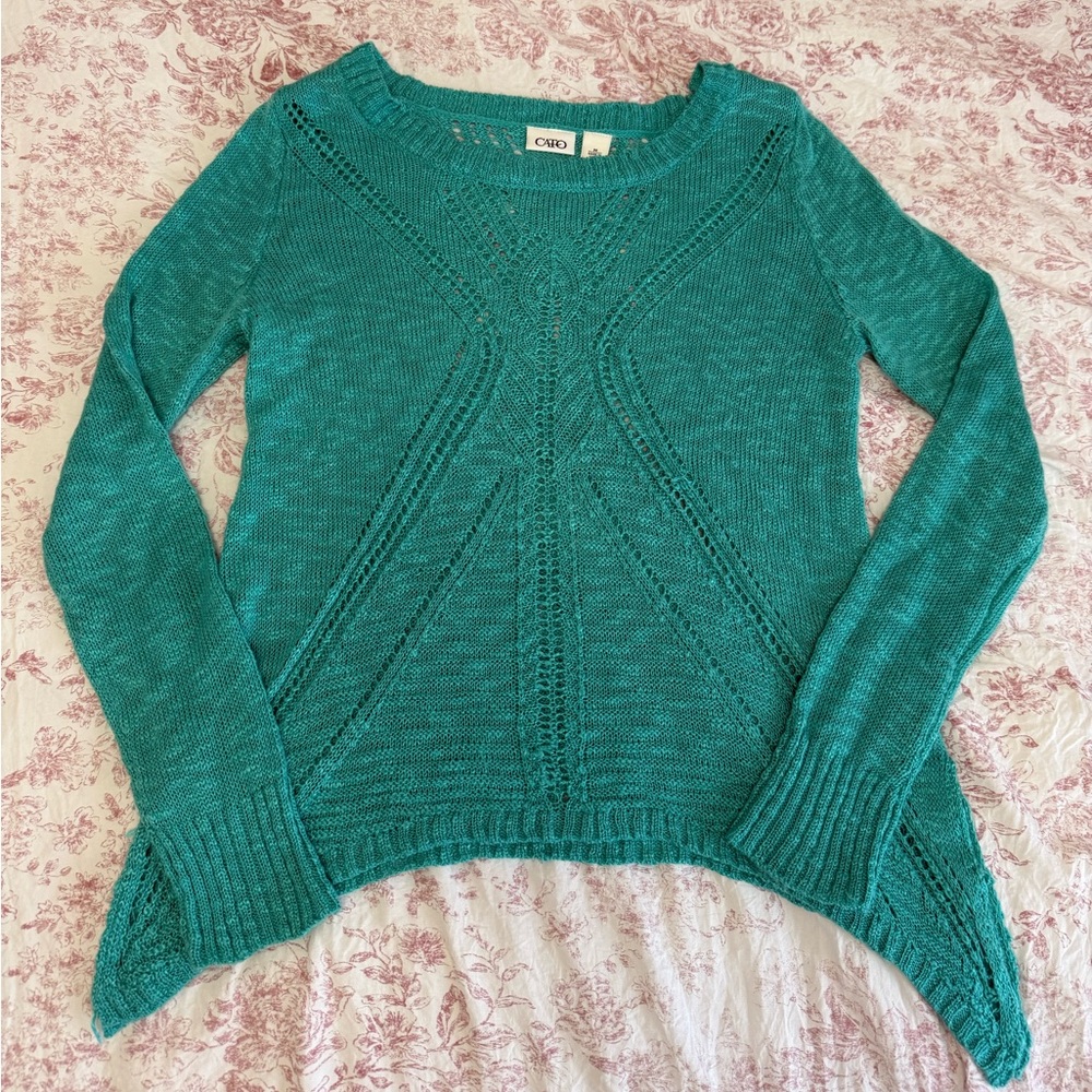 Cato Teal Knit Pointelle Sweater - Women